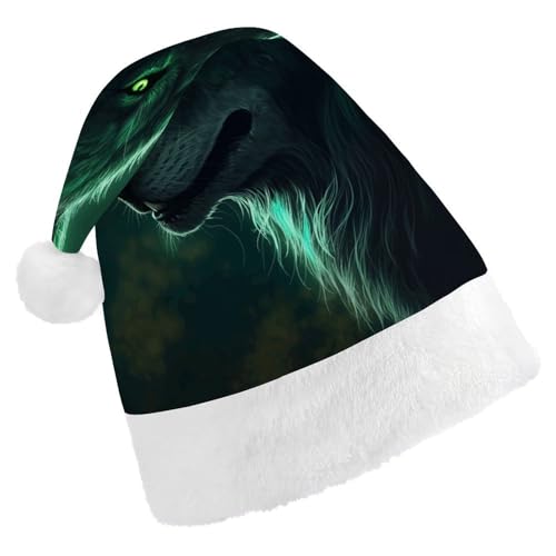 NHYDSPQ Weihnachtsmütze für Erwachsene, grüner Wolfsdruck, Weihnachtsmannmütze, Unisex, bequeme Weihnachtsmütze von NHYDSPQ