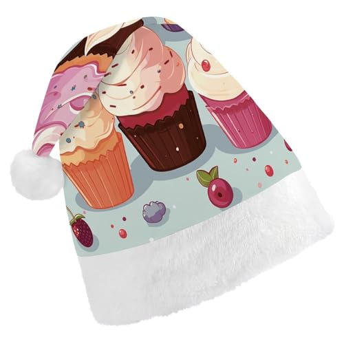 NHYDSPQ Weihnachtsmütze für Erwachsene, köstlicher Cupcake-Aufdruck, Weihnachtsmannmütze, Urlaub, Unisex, bequeme Weihnachtsmütze von NHYDSPQ