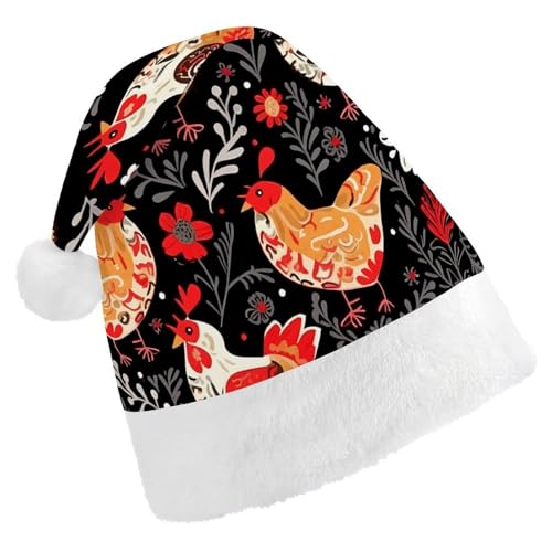 NHYDSPQ Weihnachtsmütze für Erwachsene, niedlicher Hahn, Huhn, Weihnachtsmannmütze, Urlaub, Unisex, bequeme Weihnachtsmütze von NHYDSPQ