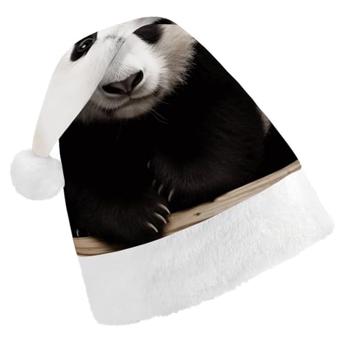 NHYDSPQ Weihnachtsmütze für Erwachsene, niedlicher schwarz-weißer Pandaprint-Weihnachtsmannmütze, Weihnachtsmütze, Unisex, bequeme Weihnachtsmütze von NHYDSPQ