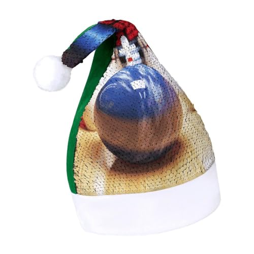 NHYDSPQ Weihnachtsmütze mit Pailletten, Bowling-Druck, Weihnachtsmütze, Weihnachtsmütze, Pailletten-Weihnachtsmütze von NHYDSPQ