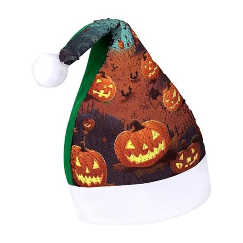 NHYDSPQ Weihnachtsmütze mit Pailletten, Halloween-Druck, Weihnachtsmütze, Weihnachtsmütze, Pailletten-Weihnachtsmütze von NHYDSPQ