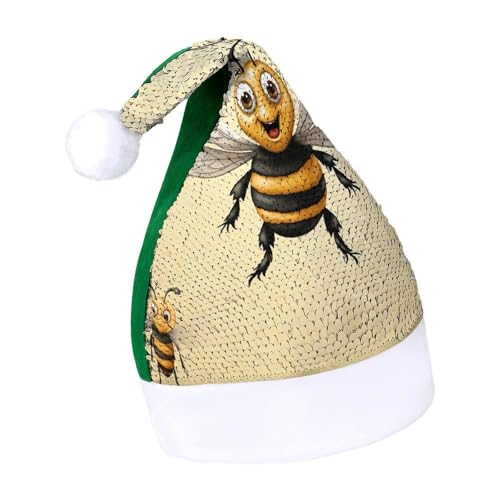 NHYDSPQ Weihnachtsmütze mit Pailletten, Honigbienen-Druck, Weihnachtsmütze, Weihnachtsmütze mit Pailletten von NHYDSPQ