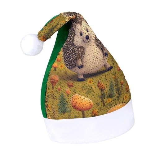 NHYDSPQ Weihnachtsmütze mit Pailletten, Igel-Druck, Weihnachtsmütze, Weihnachtsmütze, Pailletten-Weihnachtsmütze von NHYDSPQ