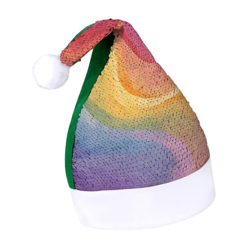 NHYDSPQ Weihnachtsmütze mit Pailletten, Regenbogen-Druck, Weihnachtsmütze, Weihnachtsmütze mit Pailletten von NHYDSPQ