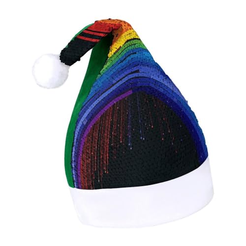 NHYDSPQ Weihnachtsmütze mit Pailletten, Regenbogen-Druck, Weihnachtsmütze, Weihnachtsmütze mit Pailletten von NHYDSPQ