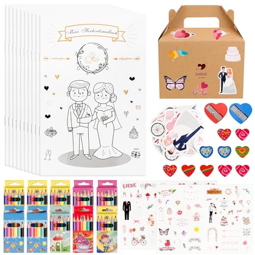 10er Set Hochzeitsmalbuch Kinder, Malbuch Hochzeit für Kinder, Kindermalbuch Hochzeit mit Stift und Spitzern, Gastgeschenk für jede Hochzeit, Kinder Malbuch Set als Beschäftigung von NHYDZSZ