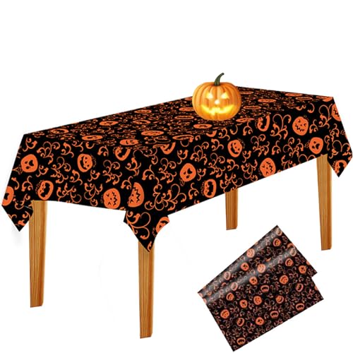 2 Stück 220cm * 130 cm Tischdecke Halloween Deko Halloween Gruselige Tischdecke Kürbis wasserdichte Plastik Tischdecke Rechteckige Tischdecke, für Halloween Party Dekor (Schwarz) von NHYDZSZ