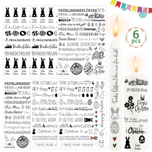 6 Stück Kerzentattoos Ostern, Kerzensticker Ostern Kerzen Tattoo Wasserschiebefolie Kerzen Tattoofolie Kerzenaufkleber Ostern Frohe Ostern DIY Kerzen Dekorieren für Kerzen/Keramik von NHYDZSZ