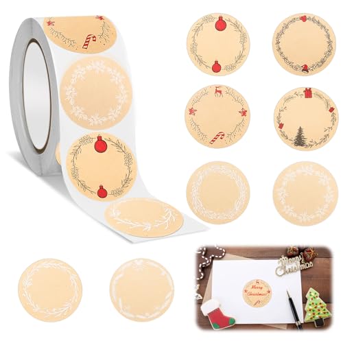 Aufkleber Weihnachten,500Pcs 4cm Kraftpapier Aufkleber Etiketten Weihnachtsaufkleber Rund Geschenksticker Selbstklebend Etiketten zum beschriften,Für Party Geschenkverpackungen Umschlag(B) von NHYDZSZ