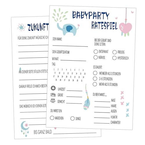 NHYDZSZ 30x Babyparty Spiele Karten zum Ausfüllen,Babyshower Tippkarten Deko Junge Mädchen,Ratespiel für die Babyparty,Tolles Spiel für die Babyparty und Gender Reveal Feier von NHYDZSZ