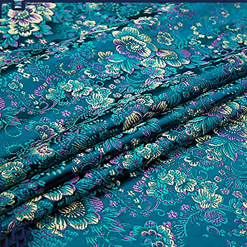 NIANTONG Jacquard-Blumen Brokatstoff 75x100cm Faux-Seide-Satin-Stoff Chinesischer Stil Zum Nähen DIY BastelnPolsterdekoration Tischdecke Kleid Vorhang Weste(Color:10 Teal) von NIANTONG