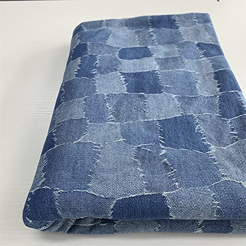 NIANTONG Jeansstoff zum nahen meterware Baumwollstoffe gewaschener Jeansstoff Patch-Gitter 170 cm breit Jacquard zum Nähen von Hosen, Jacken, Dekorationen(Color:hellblau) von NIANTONG