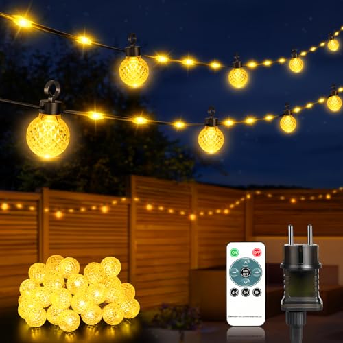 Lichterkette Außen, 100 LED 17M Dimmbare LED Lichterkette mit 8 Modi, Memory Funktion&Timmer Funktion, IP65 Lichterkette Außen Strom für Outdoor, Terrasse, Balkon, Hochzeit, Party, Garten, Warmweiß von NIBSHOOM