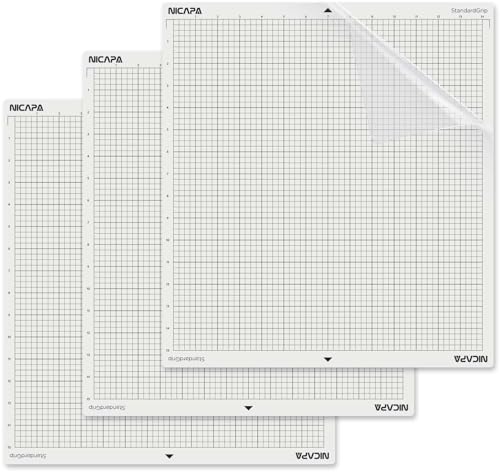 NICAPA Schneidematte für Silhouette Cameo 4 Pro/Plus [Standardgriff, 14x15 Zoll, 3er-Pack] Haftende und rutschfeste Flexible gerasterte Schneidematten Ersatzmatten Zubehörset Vinyl Craft Sewing von NICAPA