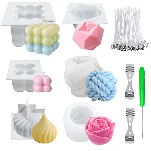 NICAVKIT 6Pcs Kerzenform Bubble Kerzen Kit, 3D DIY Silikonform Kerzen-Gießen Formen und Kerzendocht Set, GarnBall Rose Kerzenformen zumGießen als Heimdekorationen, DIY Duftkerze, Seife von NICAVKIT