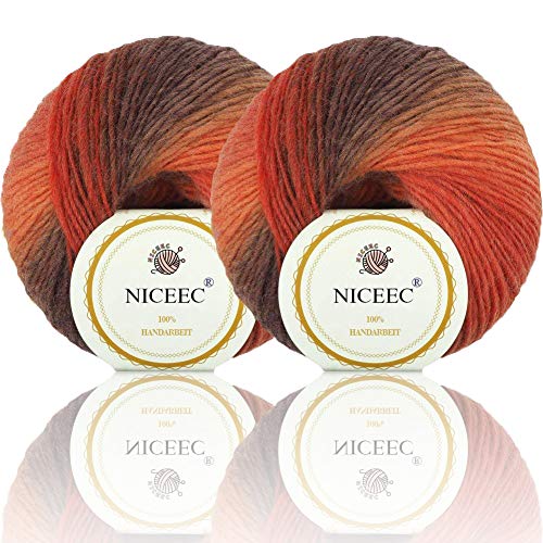 2 Knäuel Regenbogen weiches Garn 100% Wolle Farbverlauf Multi Color Garn zum Häkeln Stricken Gesamtlänge 180m×2(196yds×2,50g×2)-3 von NICEEC