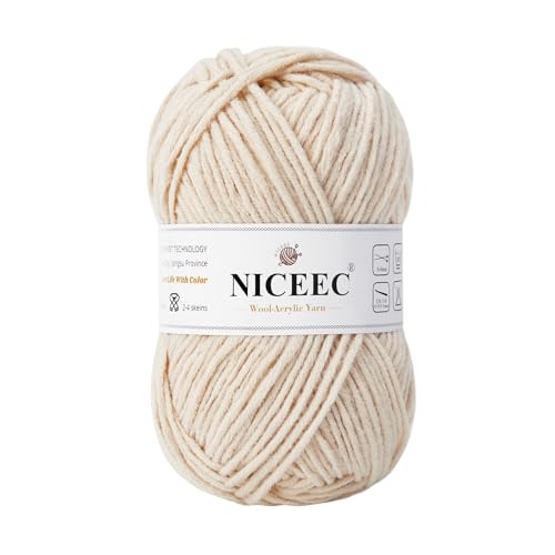 NICEEC 1 Knäuel weiches Woll-Acrylgarn zum Stricken, Kammgarn, Qualitätsgarn für Bastelarbeiten, Wollmischgarn zum Häkeln, Deckengarn (100 g, 150 m), Beige von NICEEC