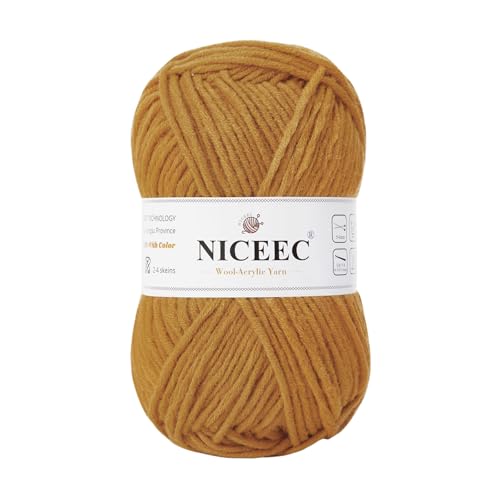 NICEEC 1 Knäuel weiches Woll-Acrylgarn zum Stricken, Kammgarn, Qualitätsgarn für Bastelarbeiten, Wollmischgarn zum Häkeln, Deckengarn (100 g, 150 m), Ingwer von NICEEC