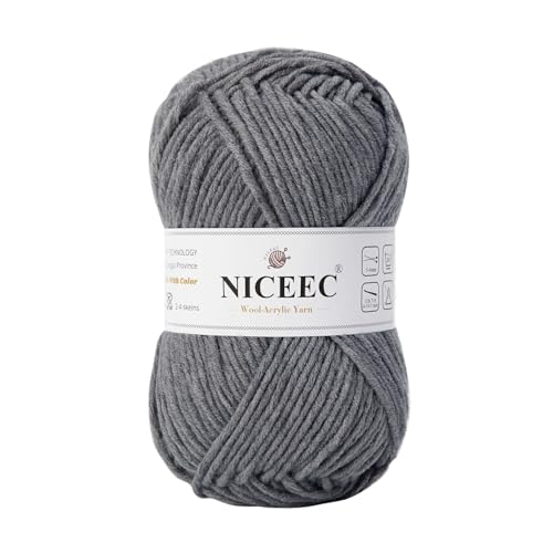 NICEEC 1 Knäuel weiches Woll-Acrylgarn zum Stricken, Kammgarn, Qualitätsgarn für Bastelarbeiten, Wollmischgarn zum Häkeln, Deckengarn (100 g, 150 m) - Dunkelgrau von NICEEC