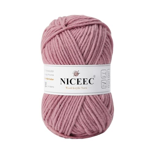 NICEEC 1 Knäuel weiches Woll-Acrylgarn zum Stricken, Kammgarn, Qualitätsgarn für Bastelarbeiten, Wollmischgarn zum Häkeln, Deckengarn (100 g, 150 m) – Elegance Rose von NICEEC