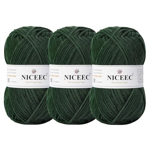 NICEEC 1 Knäuel weiches Woll-Acrylgarn zum Stricken, Kammgarn, Qualitätsgarn für Bastelarbeiten, Wollmischgarn zum Häkeln, Deckengarn (100 g, 150 m) - Grün von NICEEC