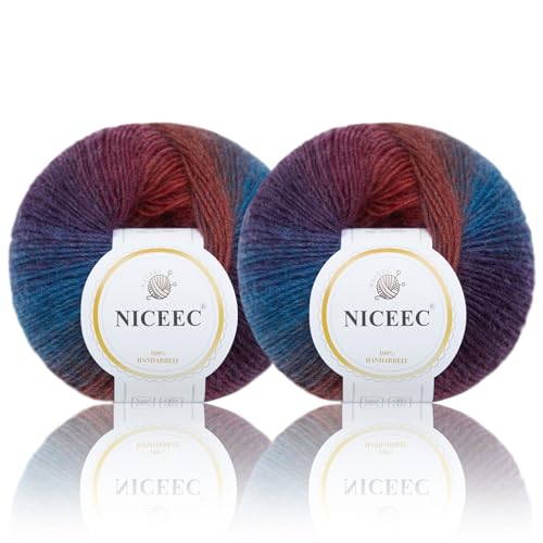 NICEEC 2 Knäuel, weiches Regenbogen-Garn, 100 % Wolle, Farbverlauf, mehrfarbiges Garn zum Häkeln, Stricken, Gesamtlänge 180 m × 2 (2 x 2,50 g x 2), Nr. 17 von NICEEC