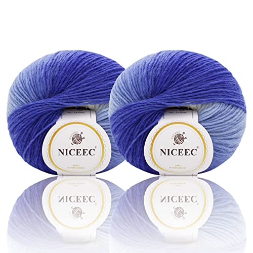 NICEEC 2 Knäuel Regenbogen weiches Garn 100% Wolle Farbverlauf Multi Color Garn zum Häkeln Stricken Gesamtlänge 180 m × 2 (196yds×2,50g × 2)-26# von NICEEC