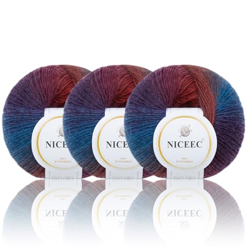 NICEEC 3 Knäuel, weiches Regenbogengarn, 100 % Wolle, Farbverlauf, mehrfarbiges Garn zum Häkeln, Stricken, Gesamtlänge 180 m × 3 (3,50 g × 3) – Nr. 17 von NICEEC