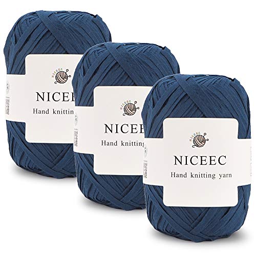 NICEEC 3 Knäuel Kraftpapiergarn Bastgarn weiches Bastelband Garn Polyestergarn zum Häkeln DIY Weben - Gesamtlänge 145 m × 3 (158 yds × 3, 50 g × 3) - Dunkelblau von NICEEC