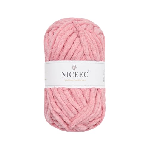 NICEEC Funkelndes Chenille-Garn, weiches Garn zum Häkeln, Stricken, Deckengarn, Bastelgarn für Decken, Gesamtlänge 3 × 50 m, Pimk von NICEEC