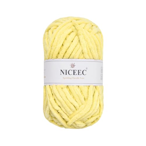 NICEEC Funkelndes Chenille-Garn, weiches Garn zum Häkeln, Stricken, Deckengarn, Bastelgarn für Decken, Gesamtlänge 50 m, Hellgelb, 1 Knäuel von NICEEC