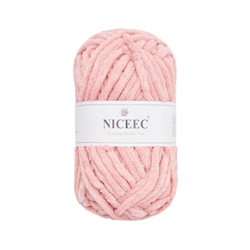 NICEEC Funkelndes Chenille-Garn, weiches Garn zum Häkeln, Stricken, Deckengarn, Bastelgarn für Decken, Gesamtlänge 50 m, Hellrosa von NICEEC