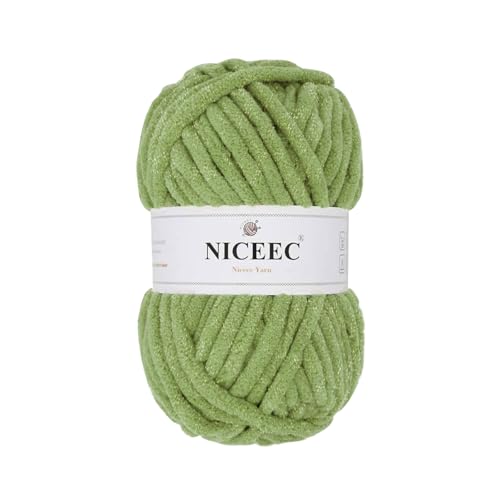 NICEEC Funkelndes Chenille-Garn, weiches Garn zum Häkeln, Stricken, Deckengarn, Bastelgarn für Decken, Gesamtlänge 50 m, Mintgrün, 1 Knäuel von NICEEC