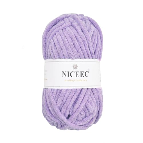 NICEEC Funkelndes Chenille-Garn, weiches Garn zum Häkeln, Stricken, Deckengarn, Bastelgarn für Decken, Gesamtlänge 50 m, Violett von NICEEC