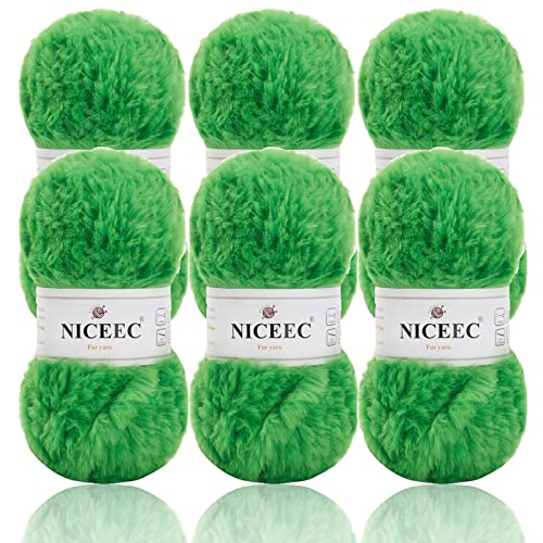 NICEEC Kunstfellgarn, superweiches Garn, grob, flauschiges Garn, Wimperngarn, zum Häkeln, Strick, Gesamtlänge 6 × 32 m, 50 g × 6, Frühlingsgrün/300 g von NICEEC