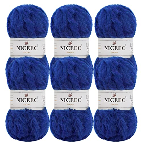 NICEEC Kunstfellgarn, superweiches Garn, grob, flauschiges Garn, Wimperngarn zum Häkeln, Gesamtlänge 6 × 32 m, Klein Blau/300 g von NICEEC