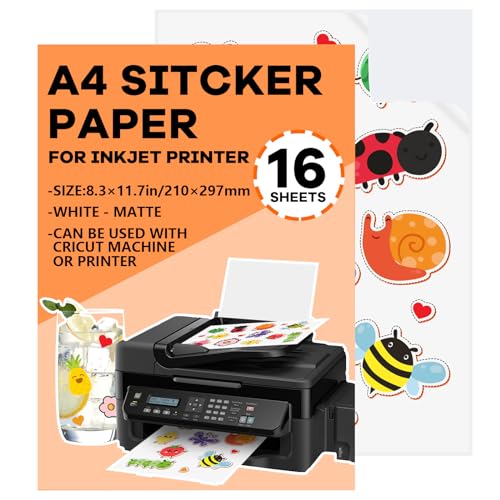 NICEIN® A4 Selbstklebende Folie Sticker Papier | Vinyl Klebefolie Transparent Druckerpapier, Wasserfest Bedruckbare Klebefolien Aufkleber für Tintenstrahldrucker Laserdrucker (Weiß-16pcs) von NICEIN