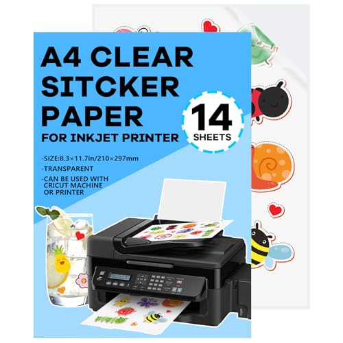 NICEIN® A4 Selbstklebende Folie Sticker Papier | Vinyl Klebefolie Transparent Druckerpapier, Wasserfest Bedruckbare Klebefolien Aufkleber für Tintenstrahldrucker Laserdrucker (transparent-14pcs) von NICEIN