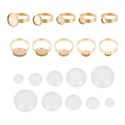 NICENEEDED 10 Set 18K Gold Fingerring Herstellungsset Verstellbare Manschettenring Einfassungen Aus Edelstahl Offene Runde Pad Ring Einstellungen von NICENEEDED