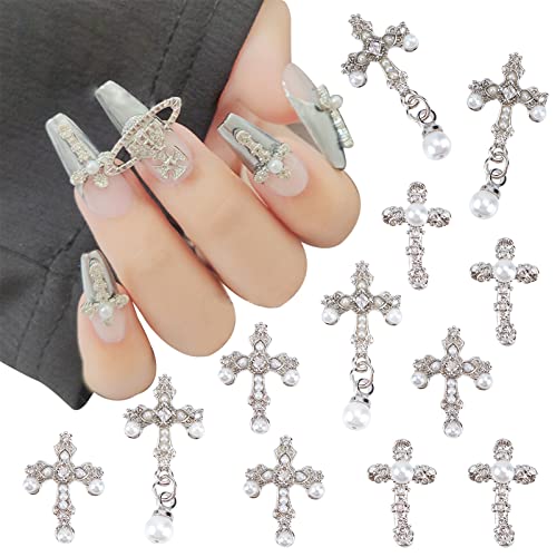 NICENEEDED 12 Kreuz Nail Art Charms Kit, 3D Großer Nagelschmuck Mit Perle Für Nageldekorationen, Nagel-Strasssteine Im Antiken Stil In Gemischter Größe, 0.01 kilograms von NICENEEDED