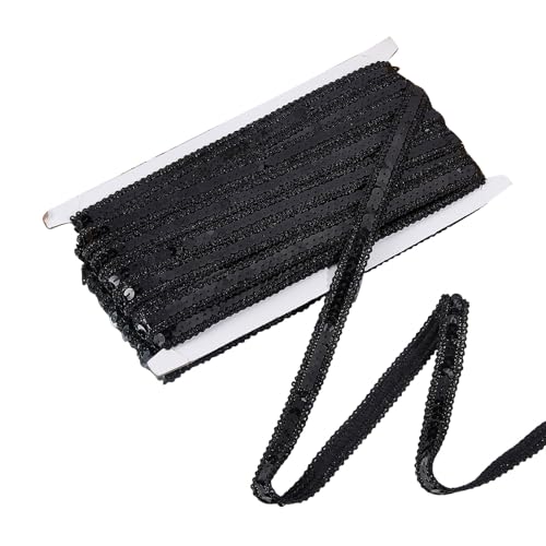 NICENEEDED 15 Yards Flaches Paillettenband Schwarz Metallisches Schnurband Aus Nicht Dehnbarem Stoff Spitze Nähen Stickerei Handwerk Fransenbesatz von NICENEEDED