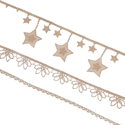 NICENEEDED 3 Stile Spitzenbesatz Mit Goldstickerei 12 Yard Filigranes Spitzenband Mit Sternblumenmuster Metallischer Bastelstoff von NICENEEDED