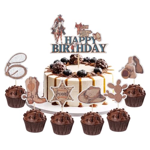 NICENEEDED 31 Stück Cowboy-Cupcake-Topper, Glitzernde Western-Rodeo-Cupcake-Picks, Hüte, Stiefel, Cupcake-Picks Für Western-Party-Kuchendekoration von NICENEEDED