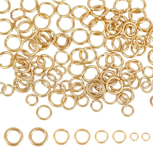 NICENEEDED 400 Stück 18K Vergoldete Biegeringe, 4 Größen Goldene Offene Ringe, Spaltringe Schmuck Verbindungsringe Ungelöteter O-Ring von NICENEEDED