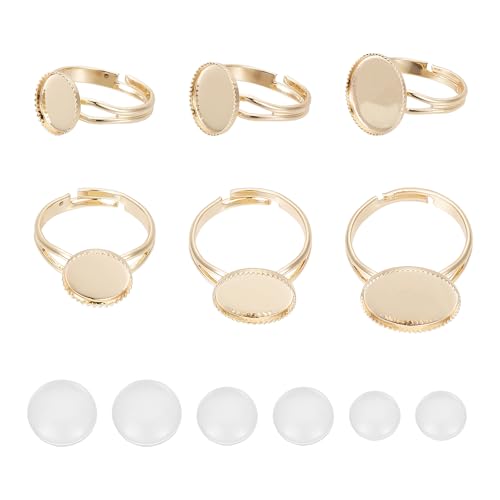 NICENEEDED 6 Set 14K Gold Fingerring Herstellungsset Offene Verstellbare Manschettenring Einfassungen Und Tabletts Runder Fingerring Rohling von NICENEEDED