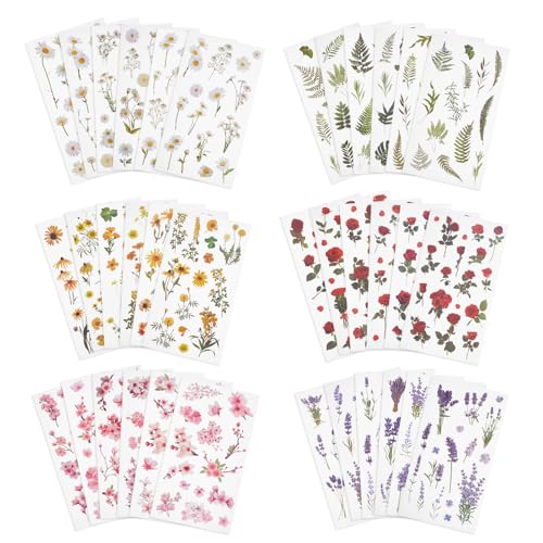 NICENEEDED 6 Stück Blumenaufkleber Für Scrapbooking Florale Botanische Journalaufkleber Transparente Vintage Aufkleber von NICENEEDED