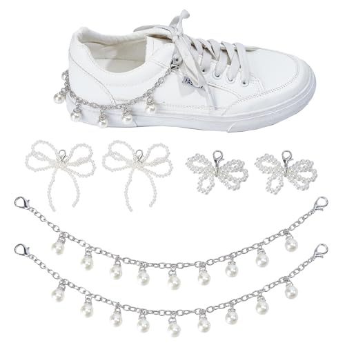 NICENEEDED 6 Stück Schnürsenkel Anhänger Set Mit Perlenschleife. Sneakers Dekoration Kette Y2K Schuhschmuck Dekoration Strass Charm Für Frauen DIY Stiefel Sandale von NICENEEDED