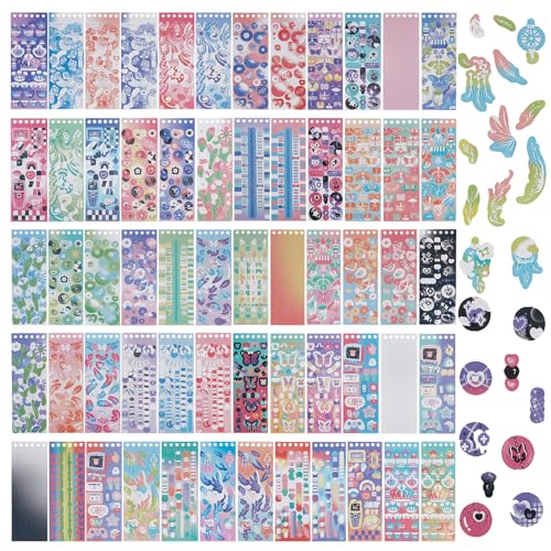 NICENEEDED 60 Blatt Kpop Deko-Aufkleber, Süßer Koreanischer Sticker, Schmetterling Rose Blase Dekorative Aufkleber Alphabet Kette Scrapbook Aufkleber von NICENEEDED