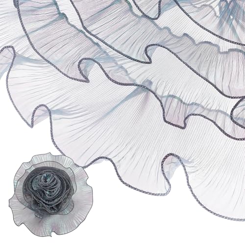 NICENEEDED Chiffonbesatz Mit Rüschen Und Plissee 15 Yard Grün Retro Organza Tüll Stoff Schillernde Applikationsborte Transparentes Band von NICENEEDED